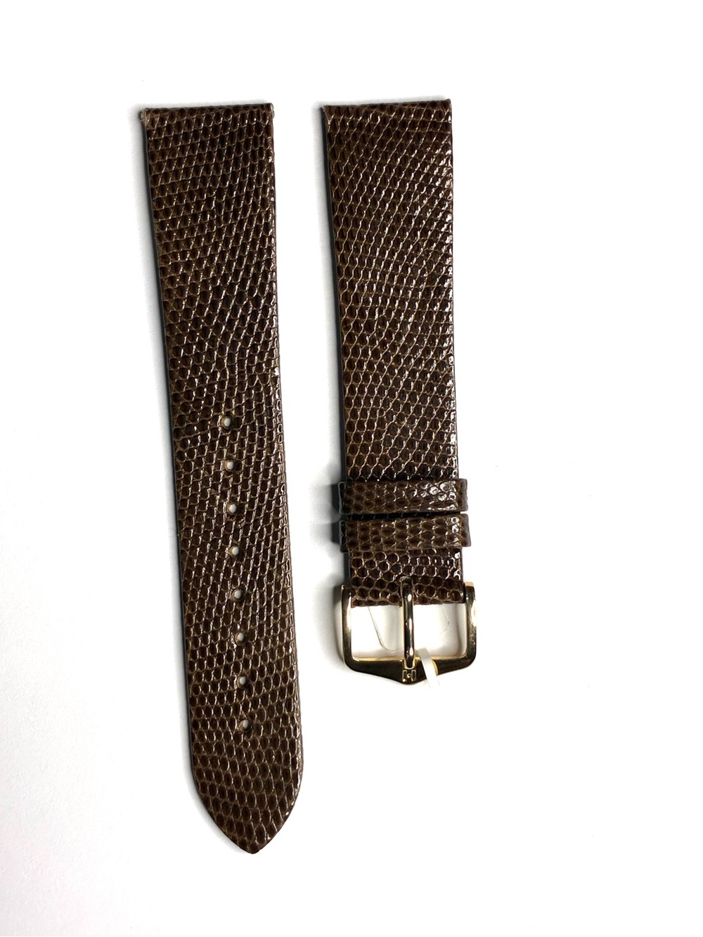 Hirsch Brown Genuine Lizard Leather Watch Strap Band (20mm, Gold)